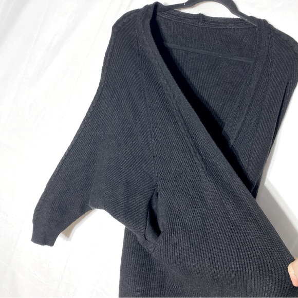 Women’s Black Open Front Dolman Sleeve Knit Cardigan W Pockets M - Picture 8 of 13